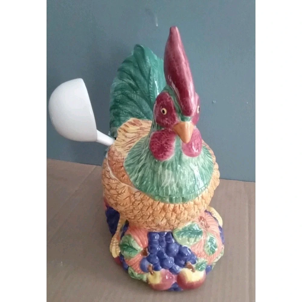 Whimsical Ceramic Rooster Soup Tureen Ladle‎ Fruit Decor Kitchen Decor